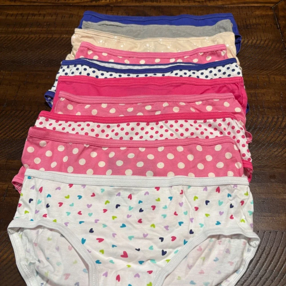 Cat & Jack Girls Cotton Brief Underwear 10 Pack Size S Hearts Polka Dots Multi